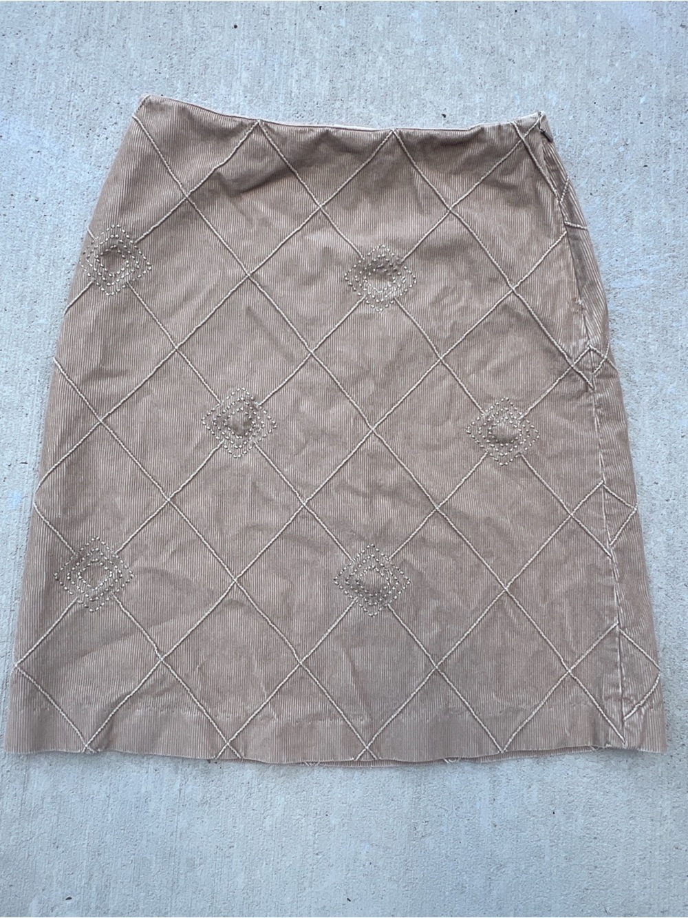 Talbots Vintage 90s Tan Corduroy Embroidered Diamond A-Line Skirt Size 8